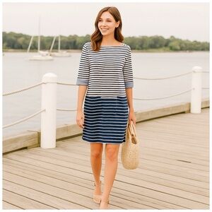 Joules Womens Nautical Stripe Cotton Shift Dress Pockets Blue White Size 8